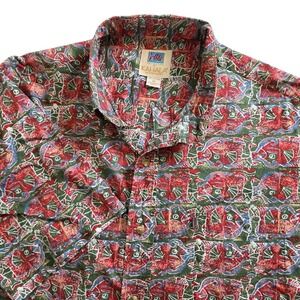 Kahala Hawaiian Shirt  Tiki Island Motif Abstract Fish Print Button Front casual